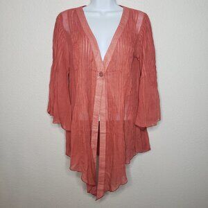 Vtg Paul Ropp Sz 2 Orange Sheer Flowy Center Button Top (952)